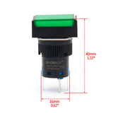Baomain 16mm Green Latching/Maintained Push Button Switch Rectangular Cap Green LED Lamp SPDT 5 Pin Pack of 5