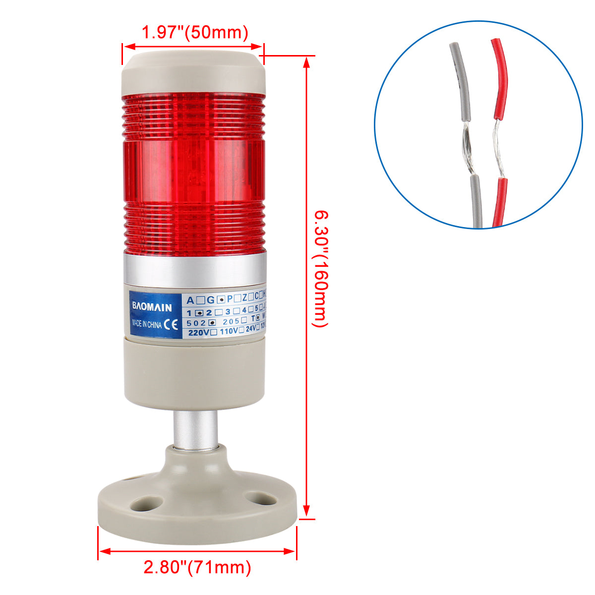 Signal Light Column LED Alarm Round Tower Indicator Continuous Light Red
