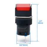 Baomain 16mm Latching Push Button Switch Square Cap Red LED Lamp 12V/24V/110V/220V SPDT 5 Pin Pack of 5