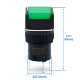 Baomain 16mm Momentary Push Button Switch Square Cap Green LED Lamp 5V/12V/24V/110V/220V SPDT 5 Pin