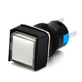 Baomain 16mm Latching Push Button Switch Square Cap White LED Lamp 12V/24V/110V/220V SPDT 5 Pin Pack of 5