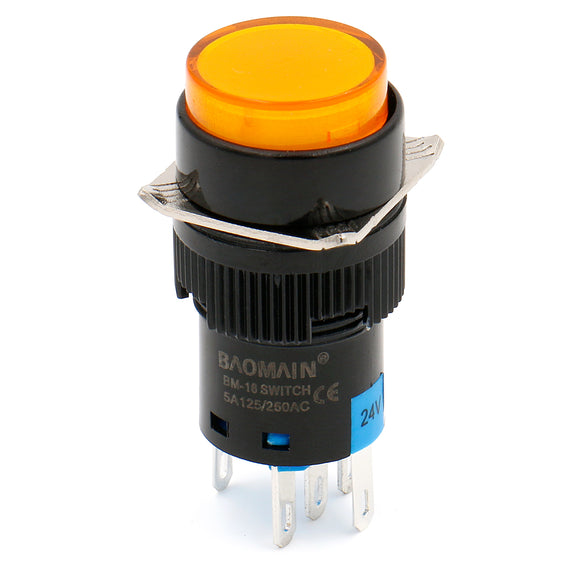 Baomain 16mm Round Momentary Orange Push Button Switch 12V/24V/110V/220V Orange LED Lamp SPDT 5 Pin Pack of 5