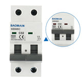 Baomain Miniature Circuit Breaker MCB Low Voltage 32 Amp, 2 Poles 400V, 6000A 35mm DIN Rail Mount