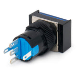 Baomain 16mm Blue Momentary Push Button Switch Rectangular Cap 12V/24V/110V/220V Blue LED Lamp SPDT 5 Pin Pack of 5