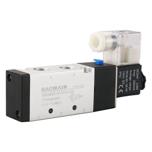 Baomain Pneumatic Solenoid Air Valve 4V310-08 12V/24V/110V/220V 5 Way 2 Position PT 1/4 Internally Piloted Acting Type Single Electrical Control