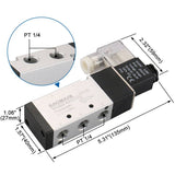 Baomain Pneumatic Solenoid Air Valve 4V310-08 12V/24V/110V/220V 5 Way 2 Position PT 1/4 Internally Piloted Acting Type Single Electrical Control