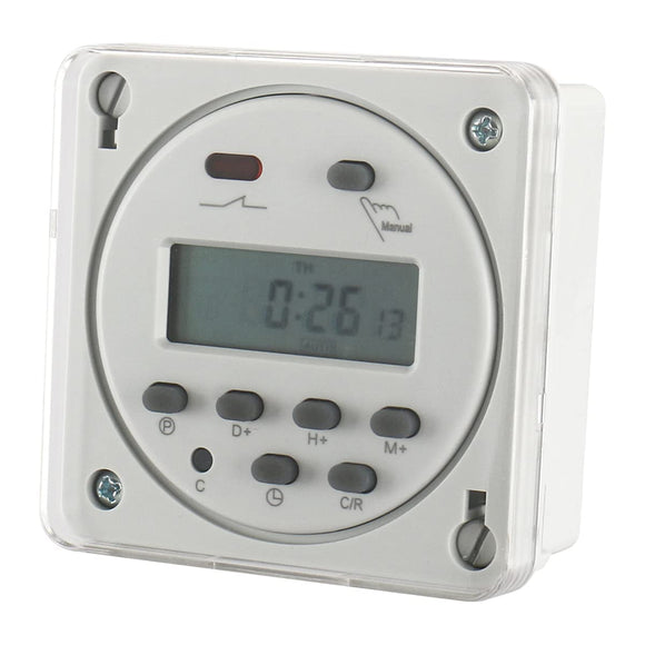 Baomain Digital LCD Programmable Timer CN101A 12V/24V/110V/220V 16A SPST Support 17-times Daily Weekly Program Time Relay Switch with Weather Proof Cover