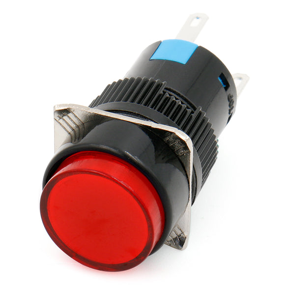 Baomain 16mm Red Latching/Maintained Push Button Switch Round Cap 12V/24V/110V/220V Red LED Lamp SPDT 5 Pin Pack of 5