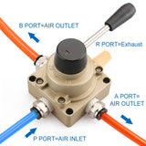 Baomain Rotary Lever Hand Valve HV-04 PT 1/2" Air Flow Control 3 Position 4 Way Controls Air Flow On or Off
