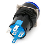 Baomain 16mm Blue Latching/Maintained Push Button Switch Round Cap 12V/24V/110V/220V Blue LED Lamp SPDT 5 Pin Pack of 5