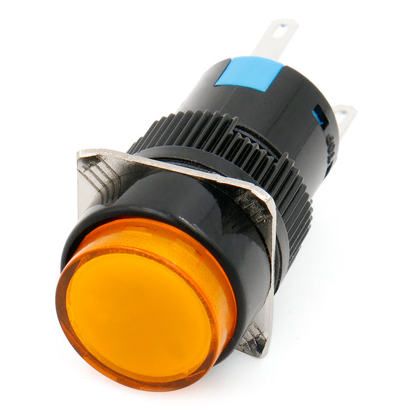 Baomain 16mm Orange Latching/Maintained Push Button Switch Round Cap 12V/24V/110V/220V Orange LED Lamp SPDT 5 Pin Pack of 5