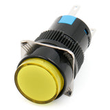 Baomain 16mm Yellow Latching/Maintained Push Button Switch Round Cap 12V/24V/110V/220V Yellow LED Lamp SPDT 5 Pin Pack of 5