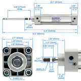 Baomain Pneumatic Air Cylinder SC 32 PT 1/8, Bore: 1 1/4 inch(32mm), Screwed Piston Rod Dual Action 1 Mpa