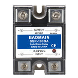 Baomain Solid State Relay Module SSR-100DA 100A 3-32VDC / 480VAC DC to AC Resistance Regulator