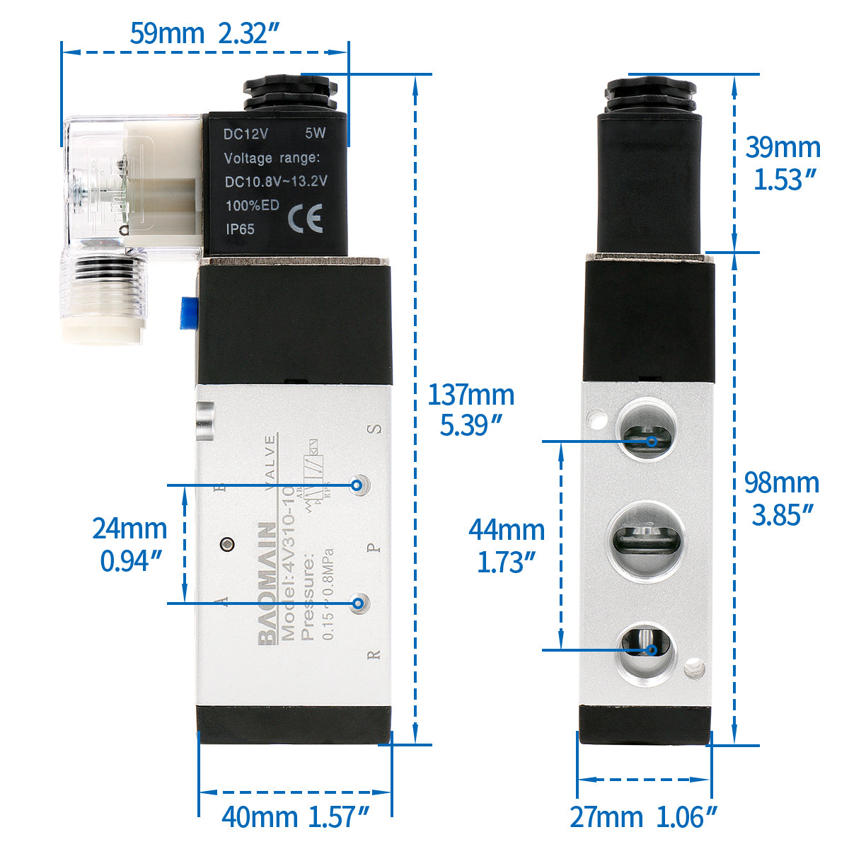 Électrovanne électrique pneumatique 4V310-10 DC 12V 2 positions 5 voie Électrovanne électrique pneumatique 4V310-10 DC 12V 2 positions 5 voie