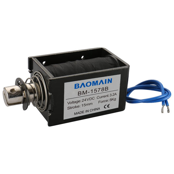 Baomain 15mm Open Frame Linear Actuator Electromagnet Solenoid BM-1578B DC 24V 3.2A 5Kgf 50N Push Pull Force