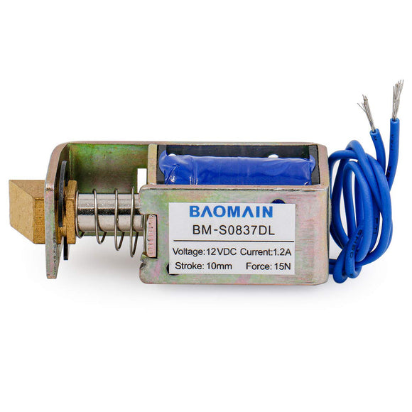 Baomain DC 12V Open Frame Solenoid Electromagnet BM-S0837DL 1.2A 15N 10mm Pull Type Door Lock