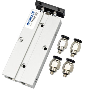BAOMAIN Pneumatic Air Cylinder TN10-50 10mm(0.4") Bore, 50mm(2") Stroke Double-Rod Double-Acting Aluminum with 4 Fittings