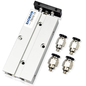 BAOMAIN Pneumatic Air Cylinder TN10-75 10mm(0.4") Bore, 75mm(3") Stroke Double-Rod Double-Acting Aluminum with 4 Fittings