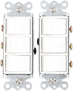 Triple Three-Function Rocker Switch Commercial Grade 15 Amp 120 Volt UL&CUL White Pack of 2