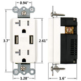 Baomain USB Charger Outlet/Duplex Receptacle, Tamper Resistant outlet, 3.1A 5VDC, 20A 120VAC, UL & CUL listed, with Wall Plate, White