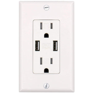 Baomain USB Charger Outlet/Duplex Receptacle, Tamper Resistant outlet, 3.1A 5VDC, 15A 120VAC, UL & CUL listed, with Wall Plate, White