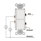 Duplex Rocker switch 15 Amp, 120 Volt, Single-Pole AC Combination Switch, Commercial Grade, Grounding, UL & CUL White